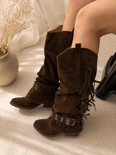 Botas Maca Altas de Gamuza con Flecos Taco 6cm - Miniatura 4