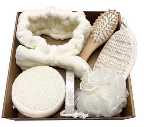 *set de Baño 6 Piezas*
*incluye Vincha, Cepillo, Esponja, Guante