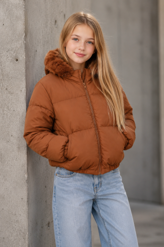 Puffer Juvenil de Nena con Piel