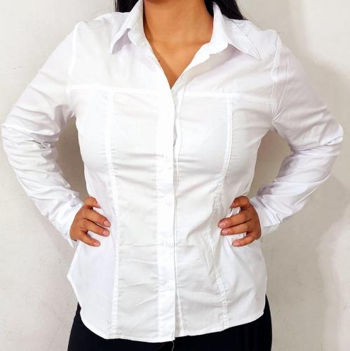 Camisa en Tela Poplin Camisa con Broche o Botón
