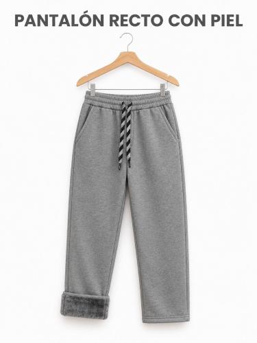 Pantalon Recto con Piel