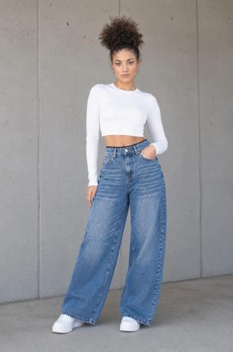 Wide Leg Jean Localizado C/bigotes