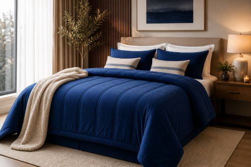 Edredón Suede Gamuza Cacharel King Size Paris Corderito Invierno Extra Suave Azul