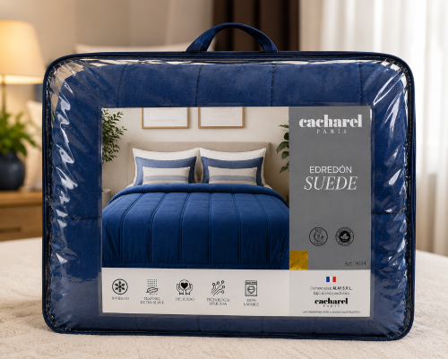 Edredón Suede Gamuza Cacharel King Size Paris Corderito Invierno Extra Suave Azul - Miniatura 2