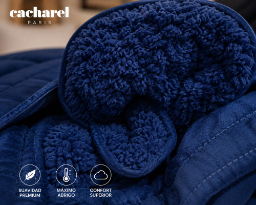 Edredón Suede Gamuza Cacharel King Size Paris Corderito Invierno Extra Suave Azul - Miniatura 3