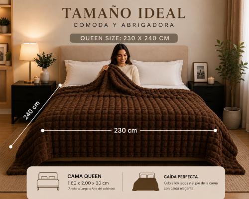 Frazada Flannel Deluxe  Chill & Home Queen Cuadraditos, Marron - Miniatura 3