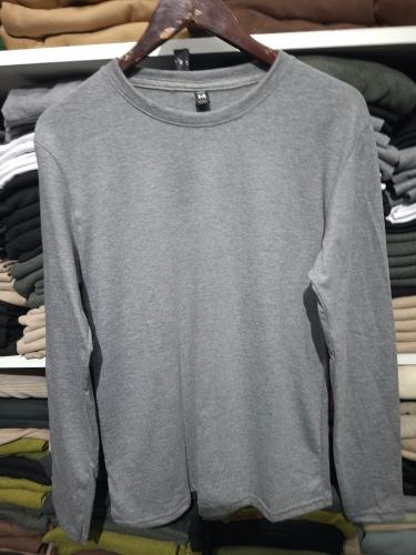 Remeras Básicas Manga Larga Algodón Peinado Gris Topo