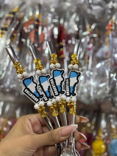 Bombilla Decorada de Acero Afa Messi Argentina