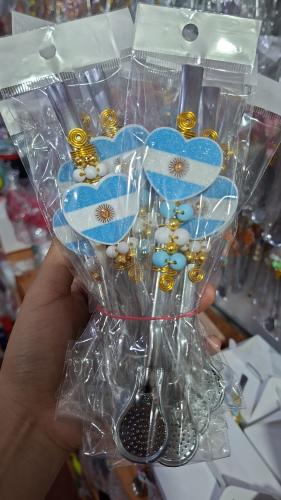 Bombilla Decorada de Acero Afa Messi Argentina - Miniatura 4