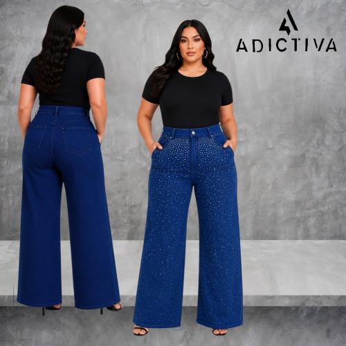 Wideleg Especial Elástizado Azul con Strass
