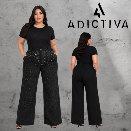 Wideleg Especial Elástizado Negro con Strass
