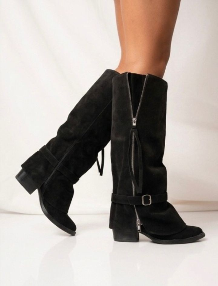 Bota Slouchy Auca Gamuzon Cierres Volcada - Imagen 3