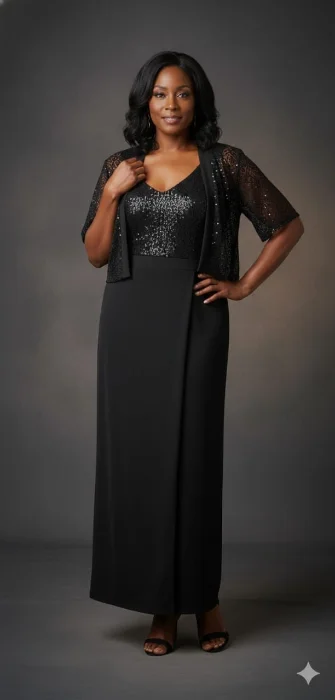 Vestido con Brillos y Tolerita Corta con Brillos