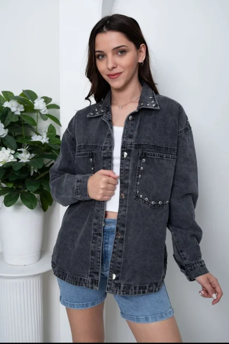 Camisaco Oversize Nevado Gris con Tachas