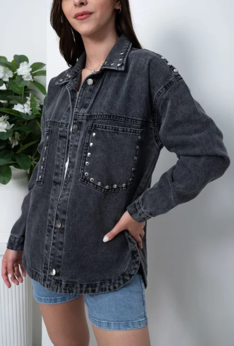 Camisaco Oversize Gris Nevado con Tachas