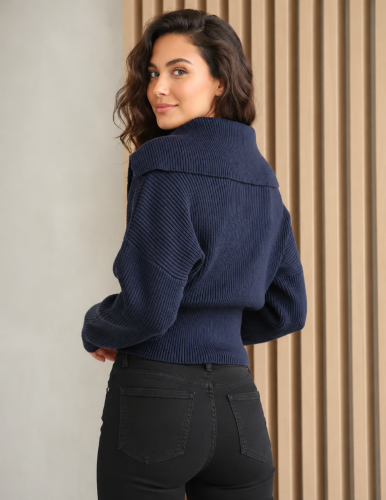 Sweater al Cuerpo Escote en V con Cierre - Miniatura 4