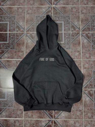Hoodie Oversize "fire Of God" Negro Frisado - Miniatura 2