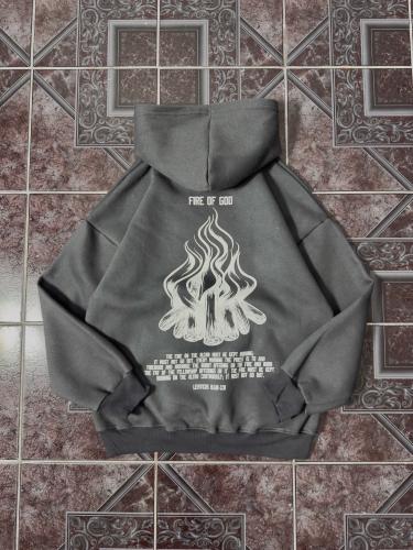 Hoodie Oversize "fire Of God" Carbón Frisado