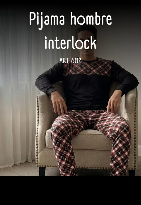 Pijama de Hombre Manga Larga Interlok Pesado Puro Algodon