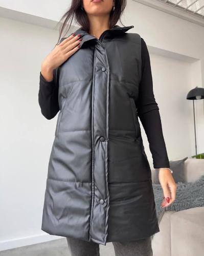Chaleco Puffer Eco Cuero Largo