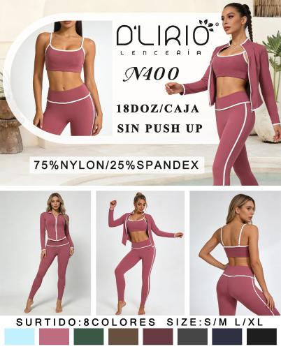 Conjunto N400 Material Suplex de 3 Piezas. Campera, Top y Calza sin Frunce.
