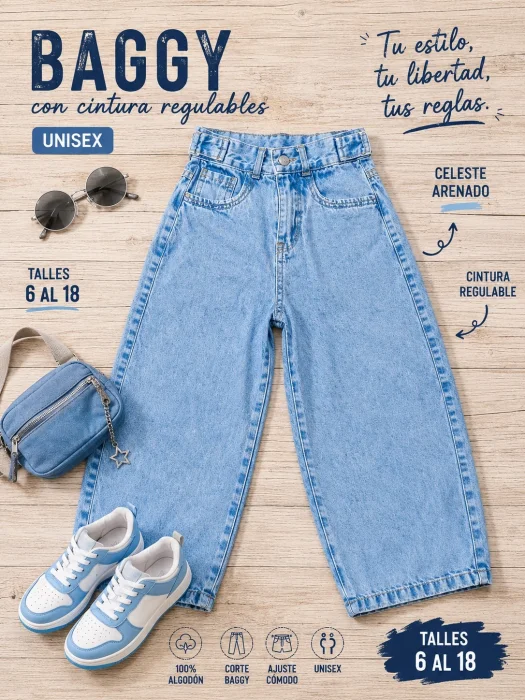 Baggy Celeste Arenado con Cintura Regulables Unicex