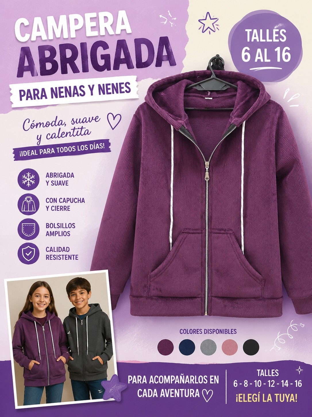 Camperas Abrigadas para Nenas y Nenes del Tallas 6al16 - Imagen 1