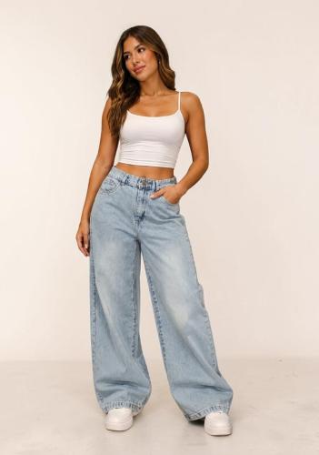 Jeans Wide Leg Rigido Celeste Localizado.