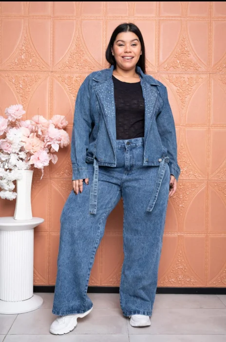 Wide Leg Rígido Azul Nevado y Campera