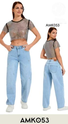 Jeans Corte Baggy con Brillo y Piedras - Miniatura 2
