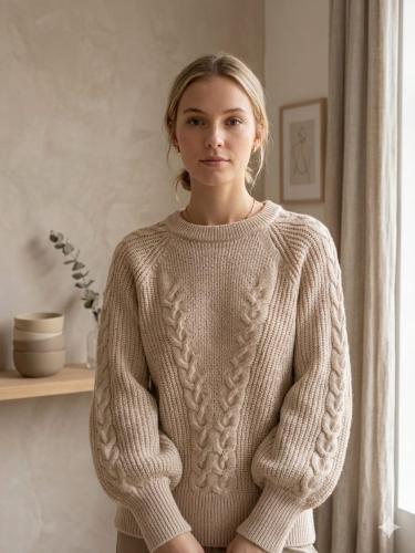 Sweater Trenzado Lana Frizada Manga Globo - Catalina - Miniatura 3