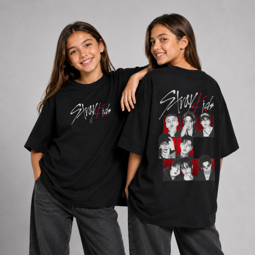Remera Oversize "stray Kids" Estampa Adelante y Atras