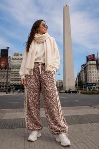 Pantalon Animal Prin Algodon Frizado