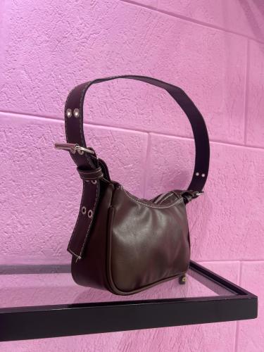 Cartera Mini Bag Baguette Marrón Cierre Metal - Miniatura 3