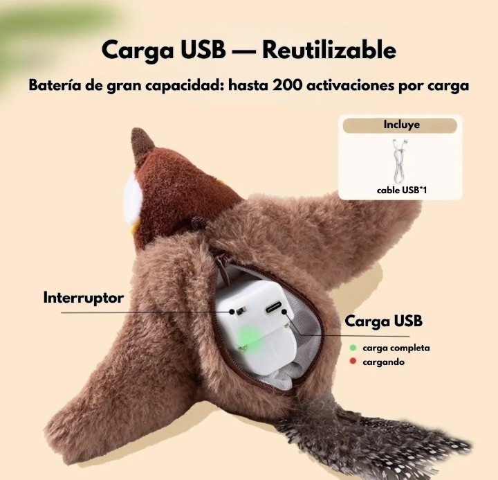 Pajarito Interactivo Gatos Simula Volar!!! - Imagen 2