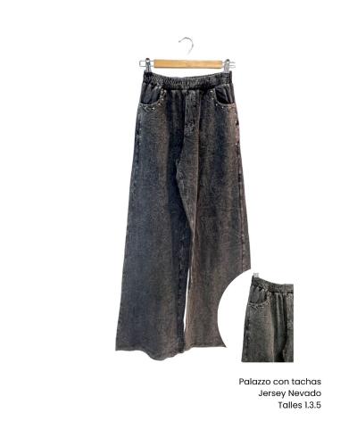 Palazo Corte Jeans Jersey Nevado con Tachas - Miniatura 2