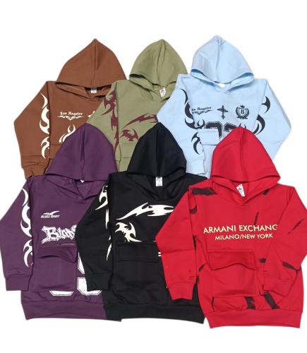 Buzos Capucha Niños Doble Estampados Bolsillos Cargos
