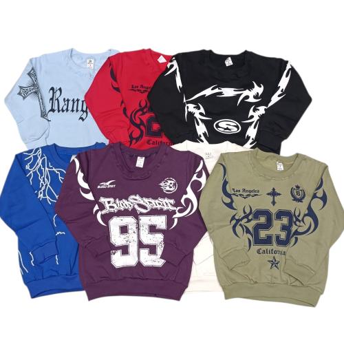 Buzos Niños Cuello Redondo Doble Estampados en las Mangas
