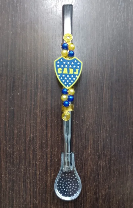 Bombilla de Boca Juniors en Acero Decorada