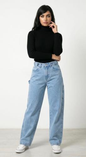 Jeans Baggy Carpintero con Regulador Celeste