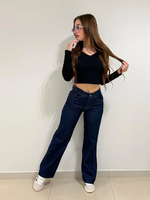 Wide Leg Azul Espigado