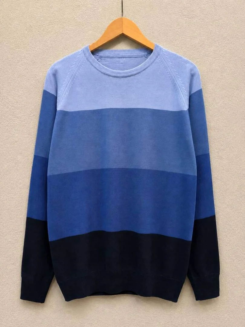 Suéter Rayado Azul Clásico Cuello Redondo - 8374.jpg
