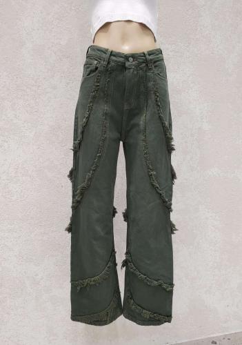 Pantalon Verde Militar con Recortes Deflecados