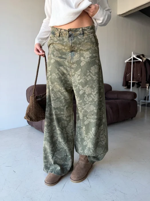 Super Wide Leg Estampado Floral Tiro Caido