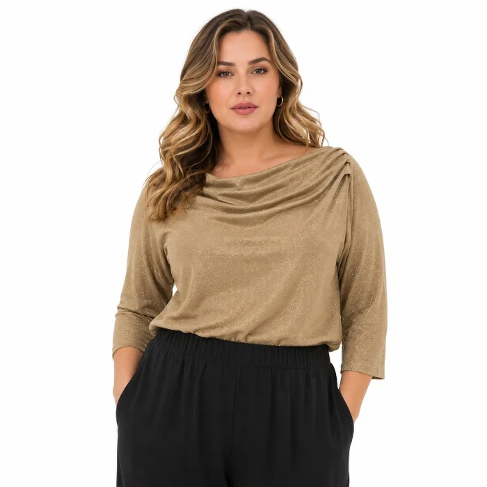 Blusa de Lurex Cuello Bote con Frunces