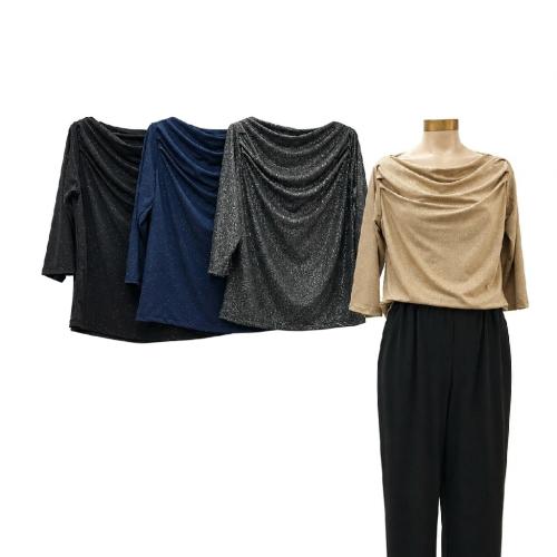 Blusa de Lurex Cuello Bote con Frunces - Miniatura 2