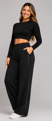 Pantalon Palazo Tiras Líneas Brillo Darlon Grueso Tiras Brillantes - Miniatura 2