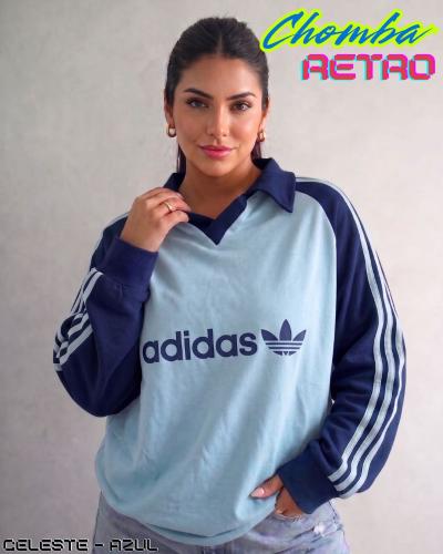 Buzo Adidas Chomba Retro Darlon Unisex - Celeste y Azul