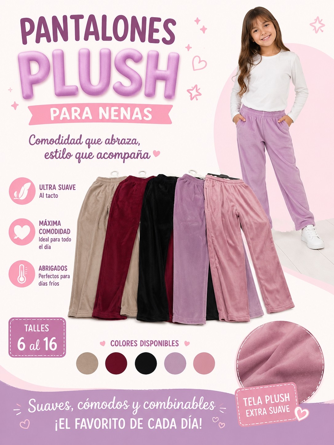 Pantalones Plush para Nenas del Talla 6 al 16 - Imagen 1