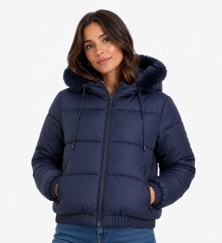 Campera Puffer con Piel